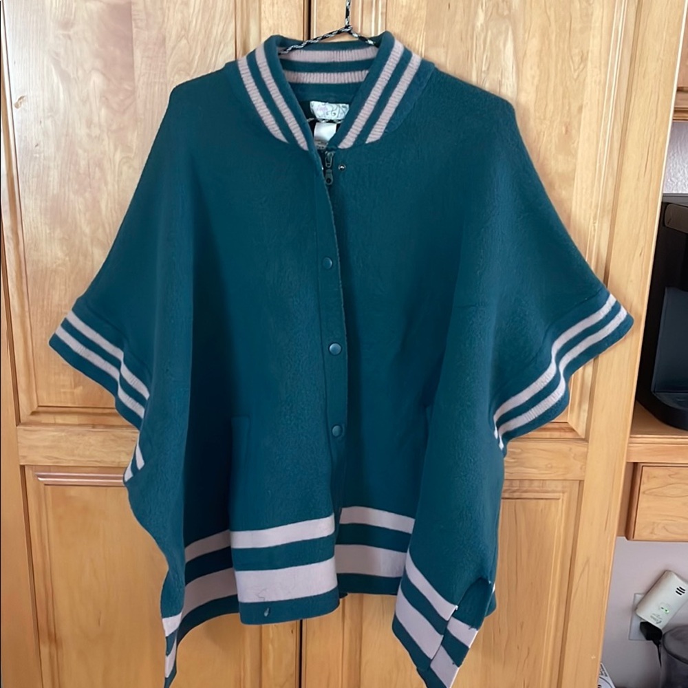 Free People Teal and Pale Pink Poncho